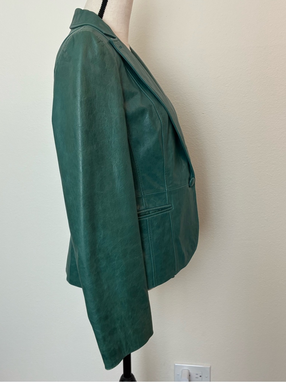 Vintage Y2K Ann Taylor LOFT Green Genuine Leather Blazer - Picture 6 of 15